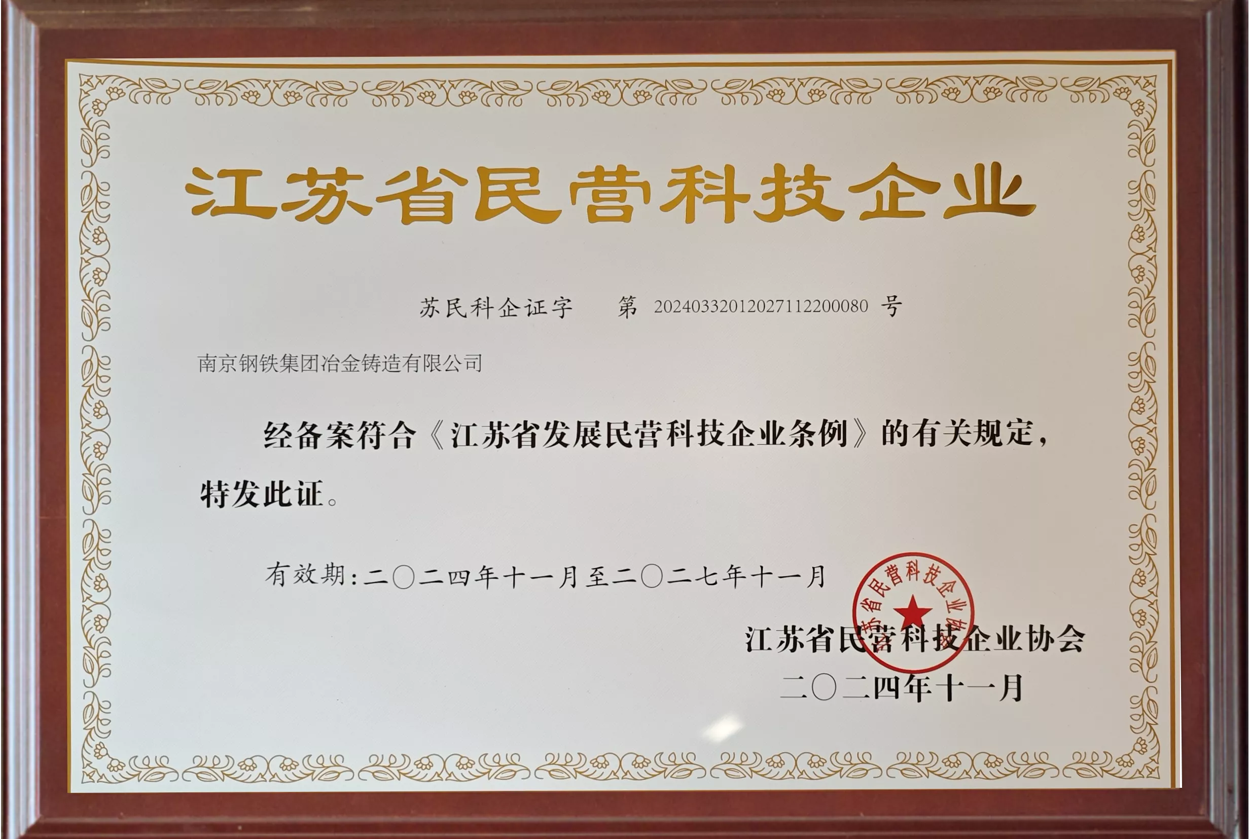 江苏省民营科技企业证书